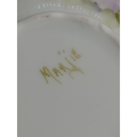 Antique Hand Painted Porcelain Sugar Bowl With Purple Lid & Floral Design - Picture 11 of 12